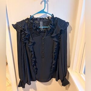 Anthropologie Navy Ruffled Blouse